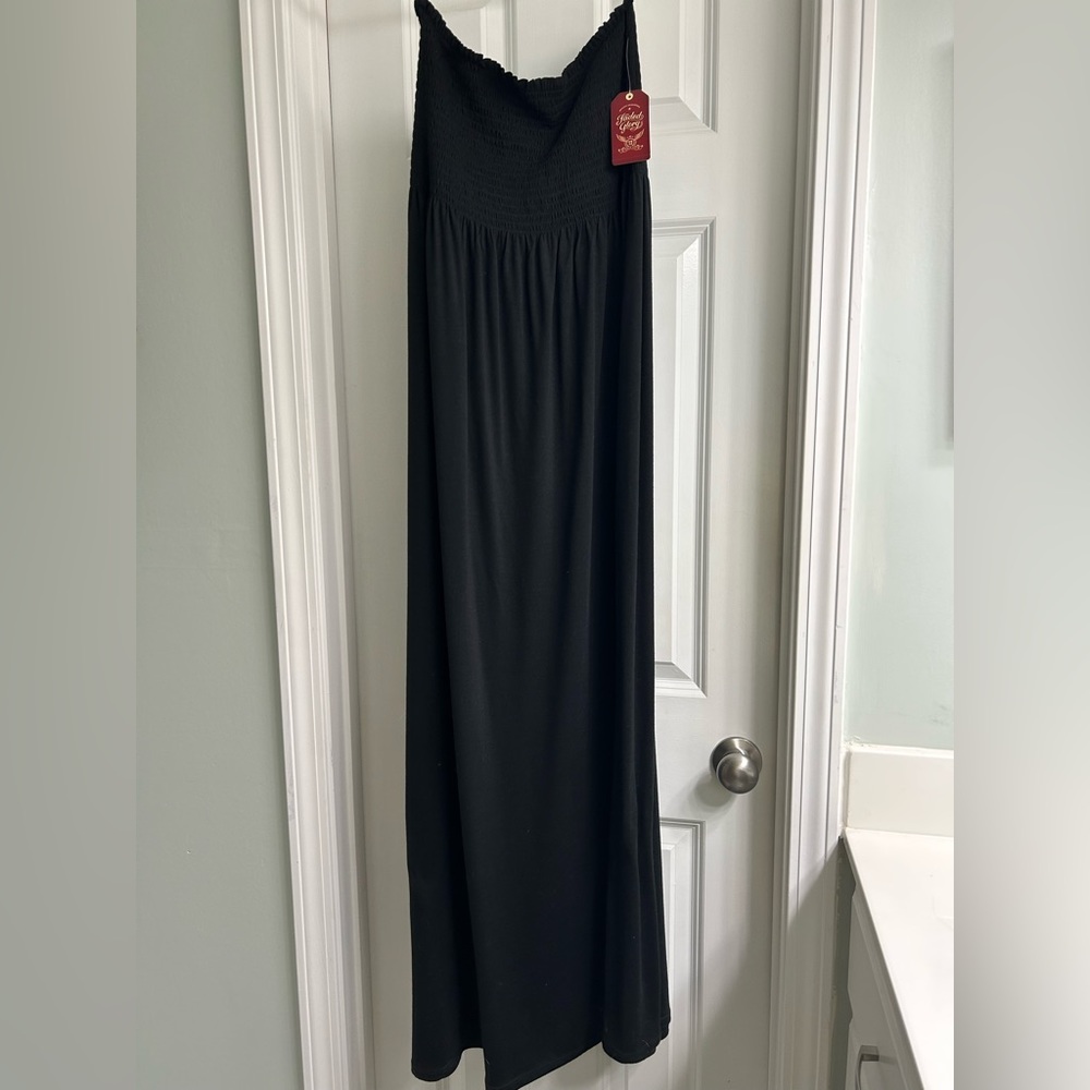 Strapless smocked maxi dress.